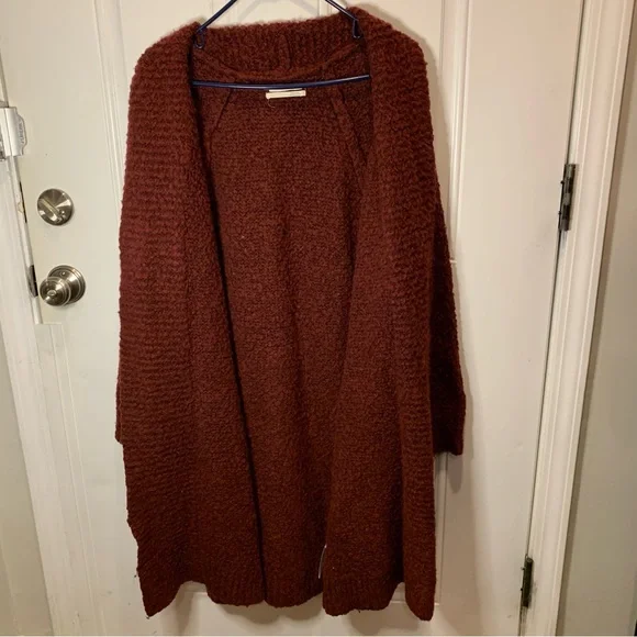 Anthropologie Lilla Cardigan Maroon Red Chunky Knit Sweater Cardigan Cozy Long - Picture 8 of 13